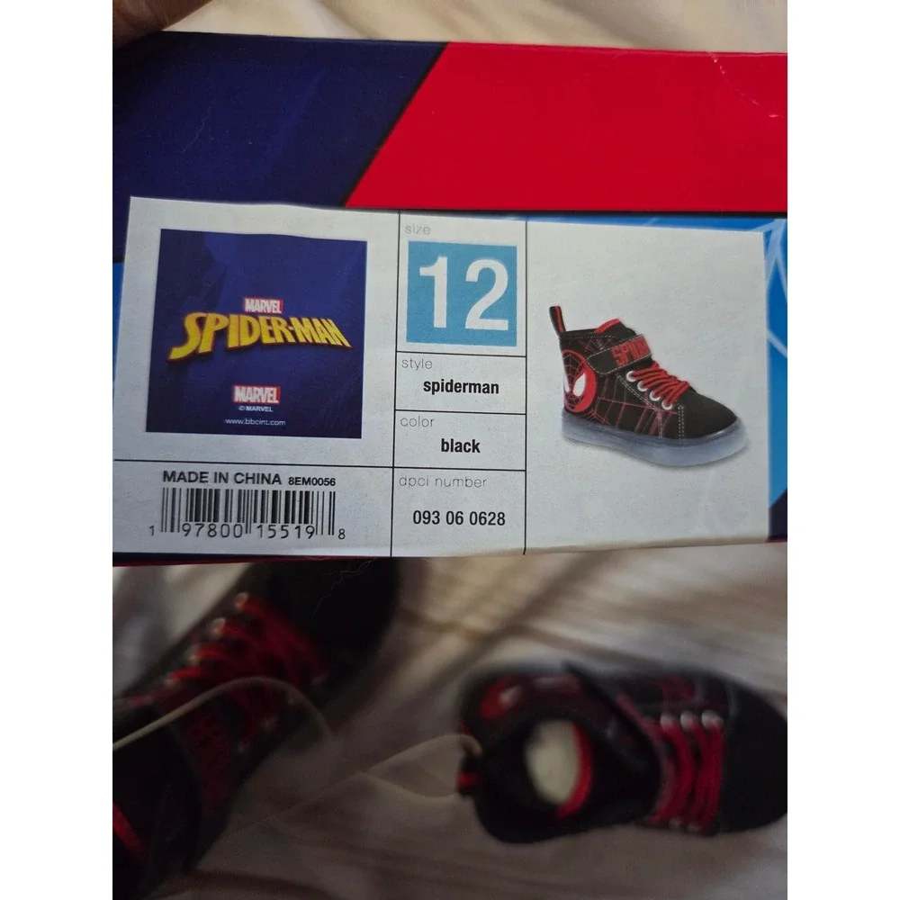 Marvel Spider-Man Kids Light Up High Top Sneakers Black Red Size 12